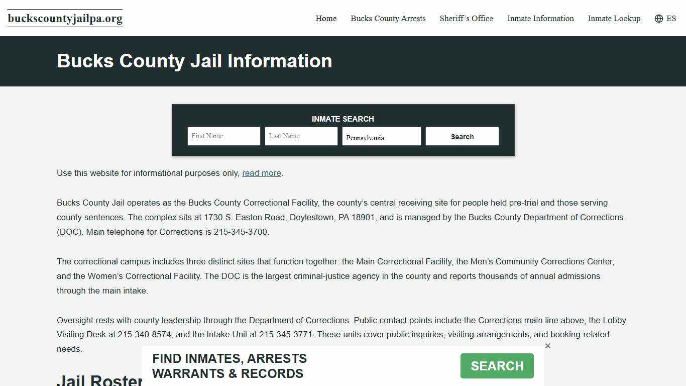 Bucks County, PA Jail Roster, Inmate Info